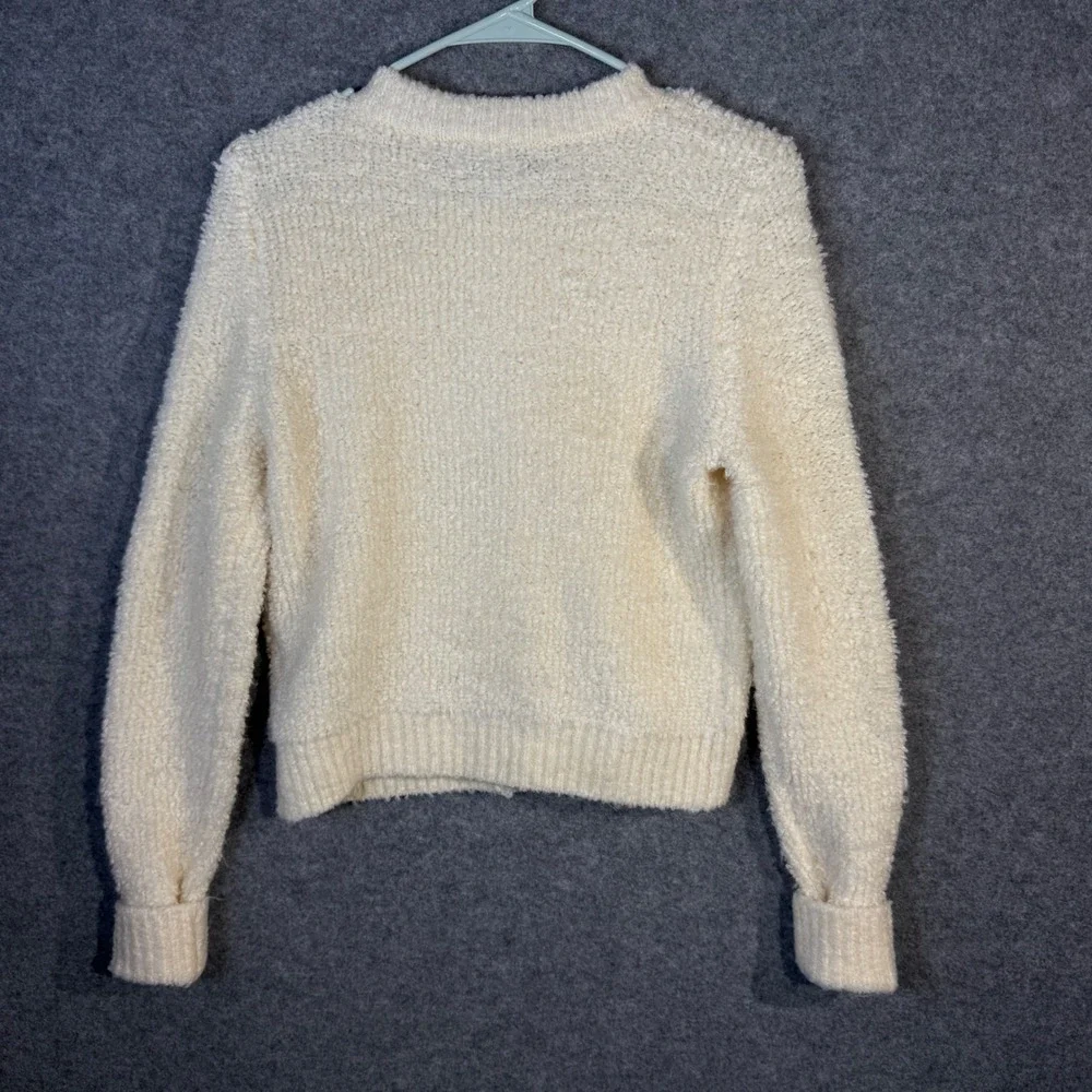 American Eagle Cream Fuzzy Gold Button Front Cardigan‎ Sweater XS Petite